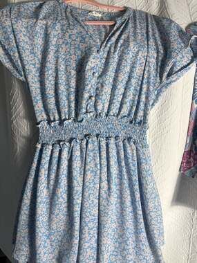 Sienna Sky Floral Smocked Mini Dress Size M Blue White